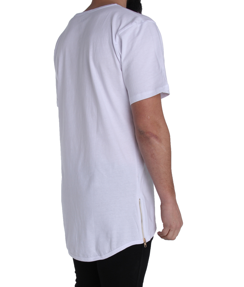 Drop Tail Tall Tee Extra Long Mens Zip Style T Shirt 100 Cotton Streetwear 