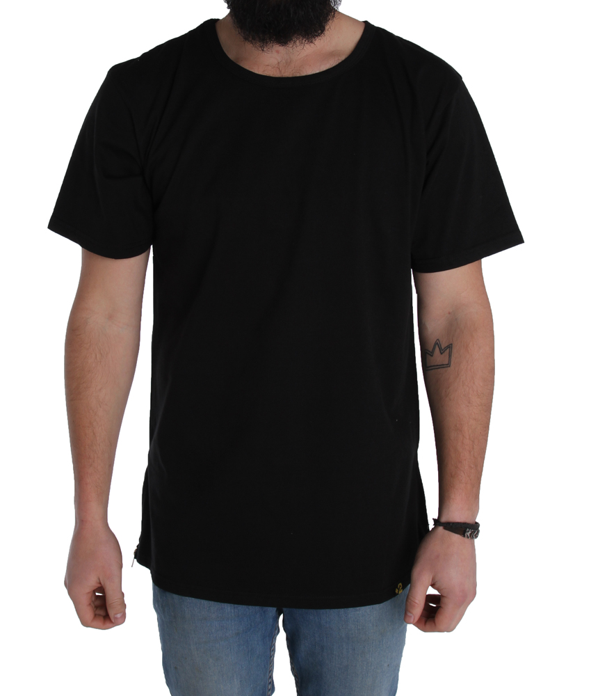 Black Drop Tail Tall Tee - Extra Long Mens Zip Style T-Shirt cotton ...