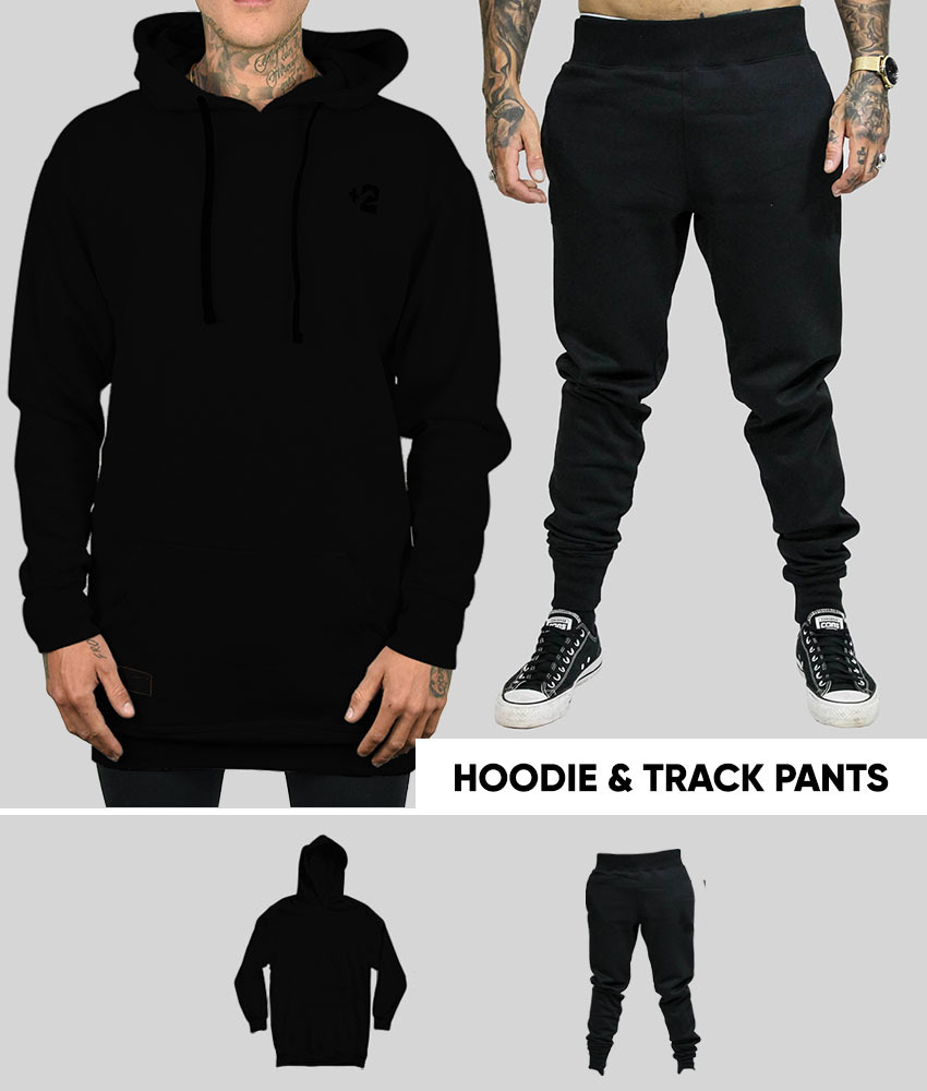 track pants and hoodie