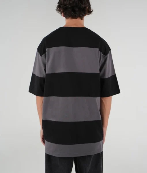 OVERSIZED TEE - CHARCOAL STRIPES - Tall Men's Graphic Tee - Back | Plus 2 Clothing
